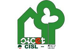 Logo SICET CISL - IUT: un simbolo grafico verde che unisce la sagoma di una casa e quella di un albero.