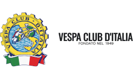 Logo Vespa Club d'Italia con stemma ad ingranaggio, mappa dell'Italia e testo "VESPA CLUB D'ITALIA FONDATO NEL 1949".