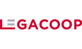 Logo Legacoop con scritta rossa, caratterizzato dalla lettera E formata da tre linee grigie.