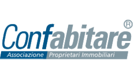 Logo Confabitare Associazione Proprietari Immobiliari, con testo grigio e blu su sfondo bianco.