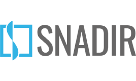 Logo SNADIR in lettere grigie, affiancato a sinistra da un quadrato azzurro attraversato da una forma sinuosa.