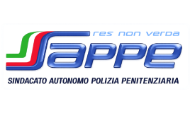 Logo SAPPE - Sindacato Autonomo Polizia Penitenziaria con il motto 'res non verba' e dettagli tricolore.