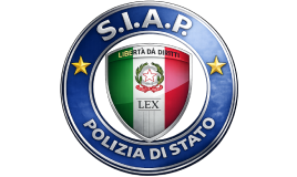 Logo S.I.A.P. Polizia di Stato con stemma tricolore e motto "LIBERTÀ DÀ DIRITTI" all'interno di un cerchio blu.